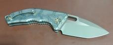 HERETIC MEDUSA AUTO TANTO BATTLE WORN BRONZE W/FLAMED TITANIUM HANDLES.