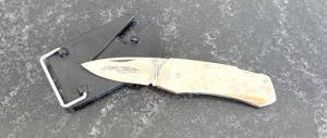 Vintage Parker Belt Buckle Folding Knife Bone Scale Japan Unused