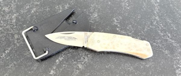Vintage Parker Belt Buckle Folding Knife, Bone Scale, Japan, Unused Vintage Parker Belt Buckle Folding Knife, Bone Scale, Japan, Unused