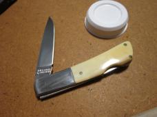 GERBER USA SAKAI JAPAN Silver Knight Ship Scrimshaw Lockback Bone Knife - DF 83