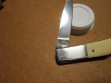 GERBER USA SAKAI JAPAN Silver Knight Ship Scrimshaw Lockback Bone Knife - DF 83