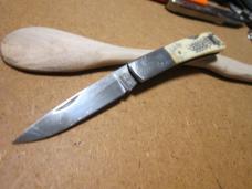 GERBER USA SAKAI JAPAN Silver Knight Ship Scrimshaw Lockback Bone Knife - DF 83