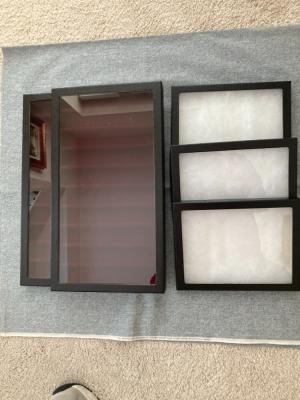 Vintage (5) Glass-Top Display Boxes - (2) with Dividers; (3) with Sponge Fill -Clean, Nice