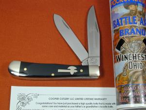 Battle Axe Brand Smooth Black Buffalo Horn Trapper Knife from Cooper Cutlery USA 5219-BH