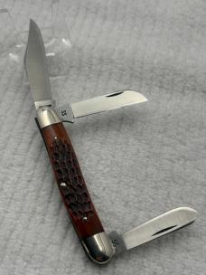 Case XX USA 1975 5 Dot Tested Razor Edge 6347HP SSP Red Bone 3 Blade Stockman (2)            