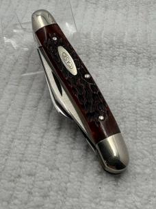 Case XX USA 1975 5 Dot Tested Razor Edge 6347HP SSP Red Bone 3 Blade Stockman (2)            