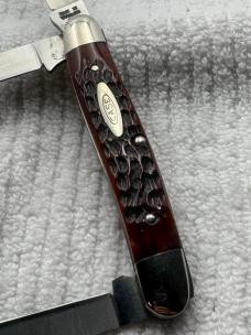 Case XX USA 1975 5 Dot Tested Razor Edge 6347HP SSP Red Bone 3 Blade Stockman (2)            