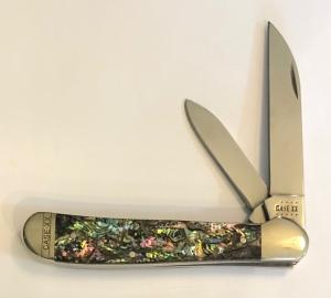 New in Plain Case Clamshell Abalone Large Copperhead w/wharncliffe blade