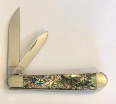 New in Plain Case Clamshell Abalone Large Copperhead w/wharncliffe blade