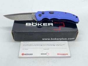 BOKER PLUS 0408 Blue G10 Blackwash D2 Intention II Automatic w OMP Box