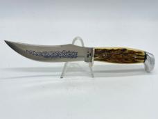 1977 CASE XX USA 523-5 Blue Scroll Stag Fixed-Blade Hunter Knife In Sheath