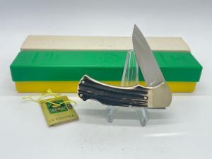 1978 PUMA GERMANY 745 4 Star Genuine Stag Lock Back w OMP Box