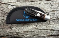 SACRED BEAR "TORY UTT" CUSTOM AMBER STAG MODIFIED TRAPPER CPM 154 KNIFE