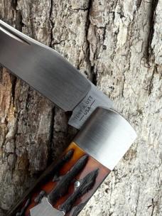 SACRED BEAR "TORY UTT" CUSTOM AMBER STAG MODIFIED TRAPPER CPM 154 KNIFE