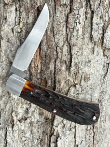 SACRED BEAR "TORY UTT" CUSTOM AMBER STAG MODIFIED TRAPPER CPM 154 KNIFE