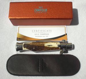 NEW AGA CAMPOLIN MINT quotBLACK WIDOWquot 11 INCH GENUINE STAG 5MM BLADE MANIAGO ITALY -  IN ORIGINAL BOX