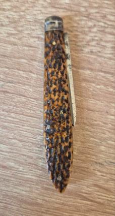 3 1/8" Vintage Hibbard Spencer Bartlett & Co. Quill Cutting Knife, Jigged Bone Scales 