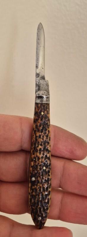3 18quot Vintage Hibbard Spencer Bartlet amp Co Quill Cutting Knife Jigged Bone Scales 