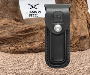 CASE XX John Deere Embossed Medium Black Leather Belt Sheath Button-Snap 15777