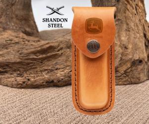 CASE XX John Deere Medium Brown Leather Belt Sheath 15778 Button-snap Knife