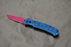 Auto With Sprinkles Mint NOS 4 12quot Closed Pink Half Serrated Blade Safety On Top Pocket Clip
