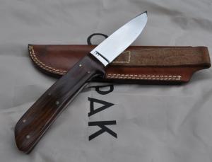 Chubby Hueske 8 12quot Drop Point Desert Iron Wood Tool Steel Original Sheath Mint Mirror Polish