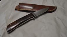 Chubby Hueske 8 1/2" Drop Point Desert Iron Wood Tool Steel Original Sheath Mint Mirror Polish