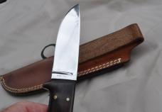 Chubby Hueske 8 1/2" Drop Point Desert Iron Wood Tool Steel Original Sheath Mint Mirror Polish