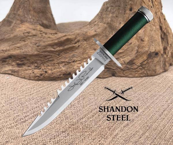 Rambo First Blood John Rambo Fixed Knife 9" Satin-Stainless Blade Cord Handle