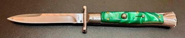 Italian Style 10” Swing-Guard Stiletto, Green Pearlex Scales