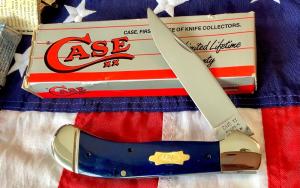 1991 Case xx Saddlehorn w Deep Blue Smooth Bone Handles NOS in Orig box