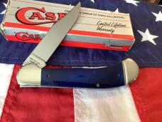 1991 Case xx Saddlehorn w/ Deep Blue Smooth Bone Handles. NOS in Orig box