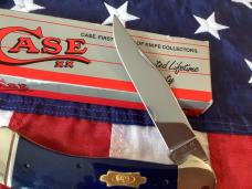 1991 Case xx Saddlehorn w/ Deep Blue Smooth Bone Handles. NOS in Orig box
