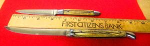 VERY VINTAGE QUEEN USA FIXED BLADE STAG BONE STEAK KNIVES MAYBE 1960s-70s