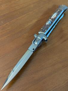 FRANK BELTRAME 23CM 9" DAGGER BLADE STILETTO STAG HORN 4MM KICK SPRING.. NEW AND SNAPPY!! 