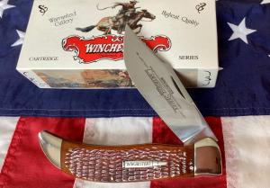 1994 Winchester Large Clasp Knife (Mdl# 19108) Cartridge Series w/ Super Slabs of Bone Handles -NOS