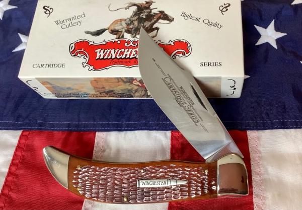 1994 Winchester Large Clasp Knife (Mdl# 19108) Cartridge Series w/ Super Slabs of Bone Handles -NOS 1994 Winchester Large Clasp Knife (Mdl# 19108) Cartridge Series w/ Super Slabs of Bone Handles -NOS