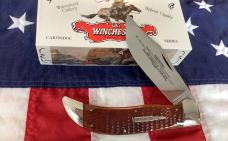 1994 Winchester Large Clasp Knife (Mdl# 19108) Cartridge Series w/ Super Slabs of Bone Handles -NOS