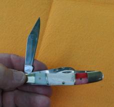 Frost Steel Warrior 3 Blade Stockman 3 7/8" Closed Red, White, Blue Smooth Bone Mint All Blades Snap