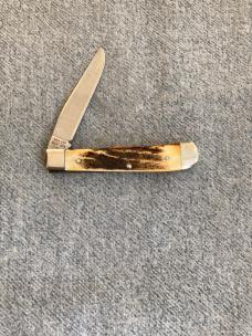 CASE XX, STAINLESS USA (2-Dot), 1979, #5154 SSP, NKCA, Stag, Single Blade Trapper - MINT