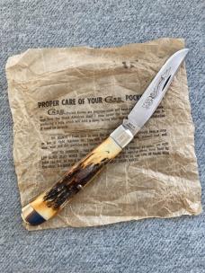 CASE XX, STAINLESS USA (2-Dot), 1979, #5154 SSP, NKCA, Stag, Single Blade Trapper - MINT