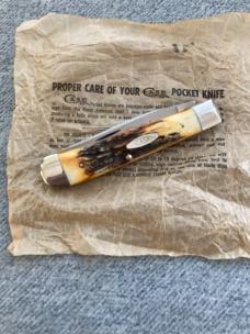 CASE XX, STAINLESS USA (2-Dot), 1979, #5154 SSP, NKCA, Stag, Single Blade Trapper - MINT