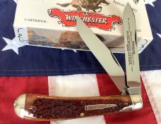 1994 Winchester Large Trapper Knife (Mdl# 29105) Cartridge Series w/ Slab Bone Handles -NOS