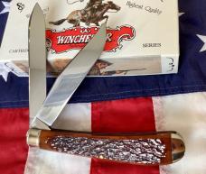 1994 Winchester Large Trapper Knife (Mdl# 29105) Cartridge Series w/ Slab Bone Handles -NOS