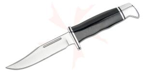 Buck 117 Brahma Fixed Blade Knife 45quot 420HC Satin Clip Point Black Phenolic Handle Leather Sheath