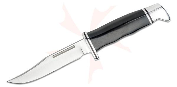 Buck 117 Brahma Fixed Blade Knife 4.5" 420HC Satin Clip Point, Black Phenolic Handle, Leather Sheath Buck 117 Brahma Fixed Blade Knife 4.5" 420HC Satin Clip Point, Black Phenolic Handle, Leather Sheath