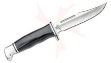 Buck 117 Brahma Fixed Blade Knife 4.5" 420HC Satin Clip Point, Black Phenolic Handle, Leather Sheath