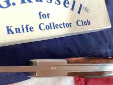1989 Russell Large Locking Folding Hunter Knife w Brown Bone Handles +Acorn Shield NOS in Orig box