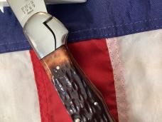 1989 Russell Large Locking Folding Hunter Knife w Brown Bone Handles +Acorn Shield NOS in Orig box