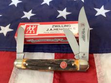Vintage J A Henckels Stockman (HK-3-S) 4" Knife w/ Great Stag Handles -NOS & M/NM